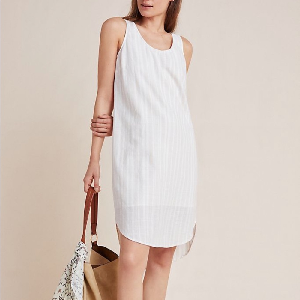Anthropologie White Sleeveless Striped Shift Dress